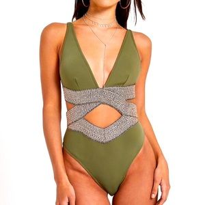 River island khaki one piece swimsuit